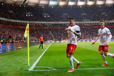 Robert Lewandowski, PGE Narodowy (Maciej Rogowski) 'de Polonya ve Litvanya milli takımları arasındaki Dünya Kupası 2026 Avrupa ön eleme maçında gol attıktan sonra kutlama yaparken görüldü.)