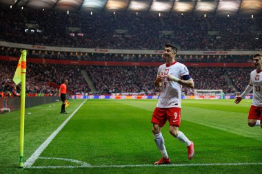 Robert Lewandowski, PGE Narodowy (Maciej Rogowski) 'de Polonya ve Litvanya milli takımları arasındaki Dünya Kupası 2026 Avrupa ön eleme maçında gol attıktan sonra kutlama yaparken görüldü.)