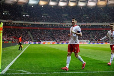 Robert Lewandowski, PGE Narodowy (Maciej Rogowski) 'de Polonya ve Litvanya milli takımları arasındaki Dünya Kupası 2026 Avrupa ön eleme maçında gol attıktan sonra kutlama yaparken görüldü.)