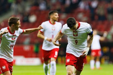 Robert Lewandowski, PGE Narodowy (Maciej Rogowski) 'de Polonya ve Litvanya milli takımları arasındaki Dünya Kupası 2026 Avrupa ön eleme maçında gol attıktan sonra kutlama yaparken görüldü.)