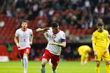 Robert Lewandowski, PGE Narodowy (Maciej Rogowski) 'de Polonya ve Litvanya milli takımları arasındaki Dünya Kupası 2026 Avrupa ön eleme maçında gol attıktan sonra kutlama yaparken görüldü.)