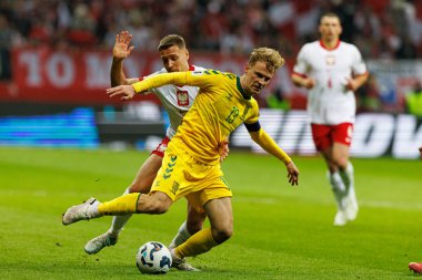 Przemyslaw Frankowski ve Justas Lasickas, 2026 Dünya Kupası 'nda Polonya ve Litvanya milli takımları arasında PGE Narodowy (Maciej Rogowski)