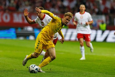 Przemyslaw Frankowski ve Justas Lasickas, 2026 Dünya Kupası 'nda Polonya ve Litvanya milli takımları arasında PGE Narodowy (Maciej Rogowski)