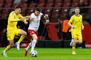 Gvidas Gineitis ve Robert Lewandowski, 2026 Dünya Kupası 'nda Polonya ve Litvanya milli takımları arasında PGE Narodowy (Maciej Rogowski)