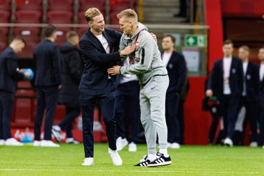 Justas Lasickas ve Karol Swiderski, 2026 Dünya Kupası 'nda Polonya ve Litvanya milli takımları arasında PGE Narodowy (Maciej Rogowski)