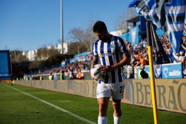 Alan Varela Liga Portekiz maçı sırasında Estoril Praia ve FC Porto takımları arasında Estadio Antonio Coimbra da Mota 'da görüldü (Maciej Rogowski)