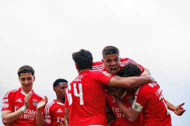 Diogo Prioste ile Benfica B 'nin oyuncuları Liga Portekiz 2 maçında SL Benfica B ve Academico de Viseu FC takımları arasında Francisco Neto' nun attığı gol üstüne kutlama yaparken görüldü.