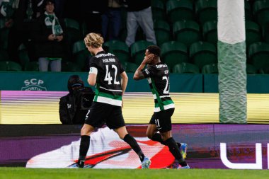 Cin Catamo, Estadio Jose Alvalade 'deki (Maciej Rogowski) Sporting CP ve Rio Ave FC takımları arasındaki Taca De Portugal maçında gol attıktan sonra kutlama yaparken görüldü.)