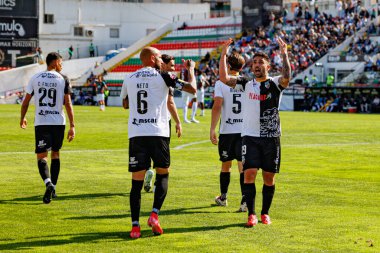 Angelo Neto ve Rui Costa, Liga Portekiz maçında Estrela Amadora ve SC Farense takımları arasında attıkları gol sonrasında Estadio Jose Gomes 'de (Maciej Rogowski)