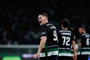 Viktor Gyokeres, Estadio Jose Alvalade 'deki (Maciej Rogowski) Sporting CP ve SC Braga takımları arasında oynanan Liga Portekiz maçında gol attıktan sonra kutlama yaparken görüldü.)