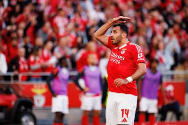 Vangelis Pavlidis, SL Benfica ve FC Arouca (Maciej Rogowski) takımları arasında oynanan Liga Portekiz maçında gol attıktan sonra kutlama yaparken görülüyor.)