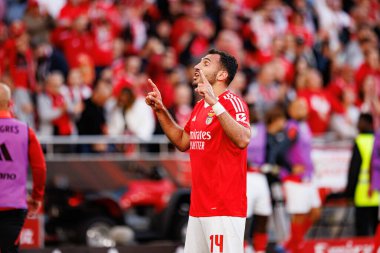 Vangelis Pavlidis, SL Benfica ve FC Arouca (Maciej Rogowski) takımları arasında oynanan Liga Portekiz maçında gol attıktan sonra kutlama yaparken görülüyor.)