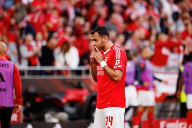 Vangelis Pavlidis, SL Benfica ve FC Arouca (Maciej Rogowski) takımları arasında oynanan Liga Portekiz maçında gol attıktan sonra kutlama yaparken görülüyor.)