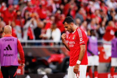 Vangelis Pavlidis, SL Benfica ve FC Arouca (Maciej Rogowski) takımları arasında oynanan Liga Portekiz maçında gol attıktan sonra kutlama yaparken görülüyor.)