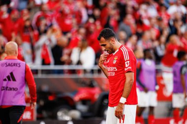 Vangelis Pavlidis, SL Benfica ve FC Arouca (Maciej Rogowski) takımları arasında oynanan Liga Portekiz maçında gol attıktan sonra kutlama yaparken görülüyor.)