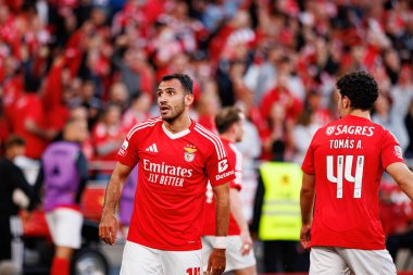 Vangelis Pavlidis, SL Benfica ve FC Arouca (Maciej Rogowski) takımları arasında oynanan Liga Portekiz maçında gol attıktan sonra kutlama yaparken görülüyor.)