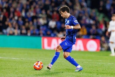 Juan Bernat LaLiga EA SPORTS maçı sırasında Estadio Coliseum 'da Getafe CF ve Real Madrid CF takımları arasında görüldü (Maciej Rogowski)