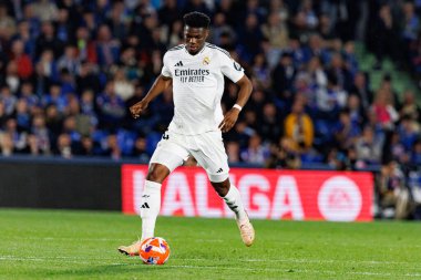 Aurelien Tchouameni, LaLiga EA SPORTS maçı sırasında Estadio Coliseum 'daki Getafe CF ve Real Madrid CF takımları arasında görüldü (Maciej Rogowski)