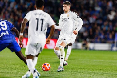 Federico Valverde, Estadio Coliseum 'daki Getafe CF ve Real Madrid CF takımları arasında LaLiga EA SPORTS maçı sırasında görüldü (Maciej Rogowski)
