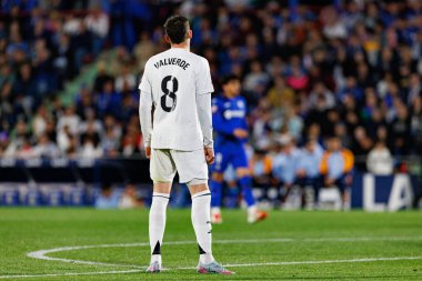 Federico Valverde, Estadio Coliseum 'daki Getafe CF ve Real Madrid CF takımları arasında LaLiga EA SPORTS maçı sırasında görüldü (Maciej Rogowski)