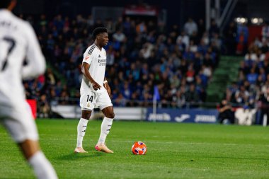 Aurelien Tchouameni, LaLiga EA SPORTS maçı sırasında Estadio Coliseum 'daki Getafe CF ve Real Madrid CF takımları arasında görüldü (Maciej Rogowski)
