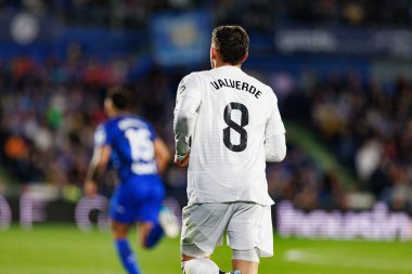 Federico Valverde, Estadio Coliseum 'daki Getafe CF ve Real Madrid CF takımları arasında LaLiga EA SPORTS maçı sırasında görüldü (Maciej Rogowski)