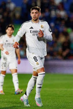 Federico Valverde, Estadio Coliseum 'daki Getafe CF ve Real Madrid CF takımları arasında LaLiga EA SPORTS maçı sırasında görüldü (Maciej Rogowski)