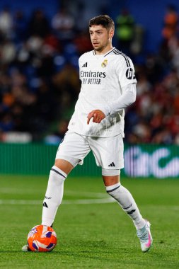 Federico Valverde, Estadio Coliseum 'daki Getafe CF ve Real Madrid CF takımları arasında LaLiga EA SPORTS maçı sırasında görüldü (Maciej Rogowski)