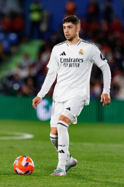 Federico Valverde, Estadio Coliseum 'daki Getafe CF ve Real Madrid CF takımları arasında LaLiga EA SPORTS maçı sırasında görüldü (Maciej Rogowski)