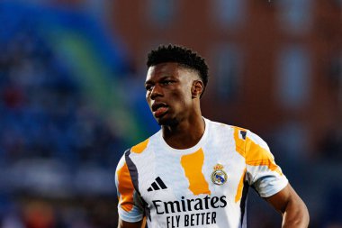 Aurelien Tchouameni, LaLiga EA SPORTS maçı sırasında Estadio Coliseum 'daki Getafe CF ve Real Madrid CF takımları arasında görüldü (Maciej Rogowski)