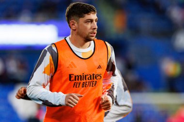 Federico Valverde, Estadio Coliseum 'daki Getafe CF ve Real Madrid CF takımları arasında LaLiga EA SPORTS maçı sırasında görüldü (Maciej Rogowski)
