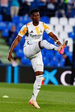 Aurelien Tchouameni, LaLiga EA SPORTS maçı sırasında Estadio Coliseum 'daki Getafe CF ve Real Madrid CF takımları arasında görüldü (Maciej Rogowski)