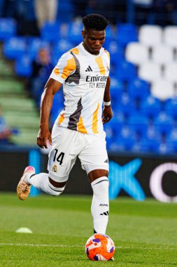 Aurelien Tchouameni, LaLiga EA SPORTS maçı sırasında Estadio Coliseum 'daki Getafe CF ve Real Madrid CF takımları arasında görüldü (Maciej Rogowski)