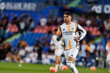 Raul Asencio, LaLiga EA SPORTS maçında Getafe CF ve Real Madrid CF takımları arasında Estadio Kolezyumu 'nda görüldü (Maciej Rogowski)