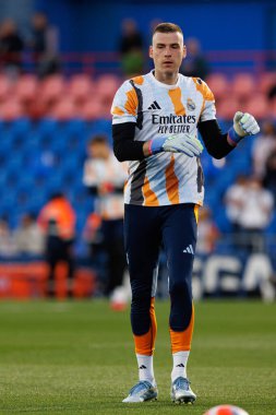 Andriy Lunin, LaLiga EA SPORTS maçında Getafe CF ve Real Madrid CF takımları arasında Estadio Coliseum 'da görüldü (Maciej Rogowski)