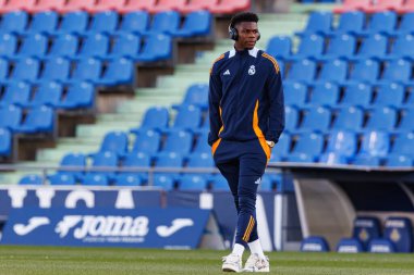 Aurelien Tchouameni, LaLiga EA SPORTS maçı sırasında Estadio Coliseum 'daki Getafe CF ve Real Madrid CF takımları arasında görüldü (Maciej Rogowski)