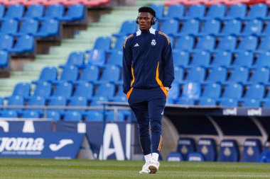 Aurelien Tchouameni, LaLiga EA SPORTS maçı sırasında Estadio Coliseum 'daki Getafe CF ve Real Madrid CF takımları arasında görüldü (Maciej Rogowski)