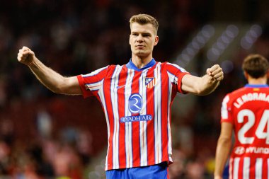 Alexander Sorloth, Estadio Civitas Metropolitano 'daki Atletico de Madrid ve Rayo Vallecano takımları arasındaki LaLiga EA SPORTS maçında gol attıktan sonra kutlama yaparken görüldü (Maciej Rogowski)