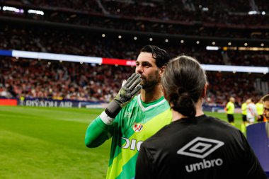 Augusto Batalla LaLiga EA SPORTS maçı sırasında Estadio Civitas Metropolitano 'da Atletico de Madrid ve Rayo Vallecano takımları arasında görüldü (Maciej Rogowski)