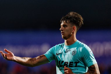 Mateusz Zukowski, PKO BP Ekstraklasa maçı sırasında Stadion Rakowa Czestochowa 'daki Rakow Czestochowa ve Slask Wroclaw takımları arasında görüldü (Maciej Rogowski)