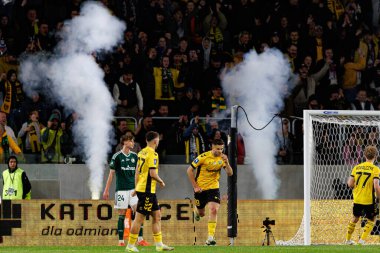 Filip Szymczak, Arena Katowice 'deki GKS Katowice ve Legia Warszawa takımları arasında oynanan PKO BP Ekstraklasa maçında gol attıktan sonra kutlama yaparken görüldü (Maciej Rogowski)