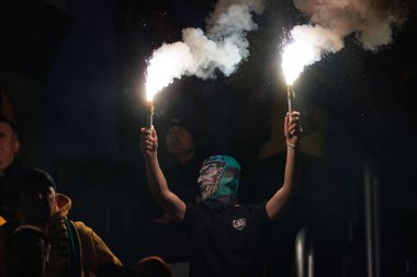 PKO BP Ekstraklasa maçında GKS taraftarı Arena Katowice 'deki GKS Katowice ve Legia Warszawa takımları arasında fişeklerle görüldü (Maciej Rogowski)