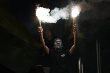 PKO BP Ekstraklasa maçında GKS taraftarı Arena Katowice 'deki GKS Katowice ve Legia Warszawa takımları arasında fişeklerle görüldü (Maciej Rogowski)