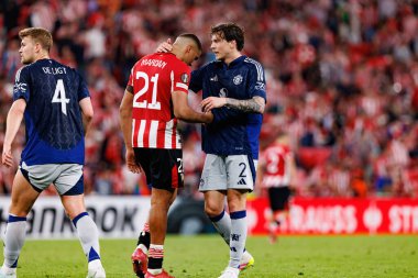Maroan Sannadi ve Victor Lindelof, UEFA Avrupa Ligi yarı final maçında Atletizm Kulübü ve Manchester United FC (Maciej Rogowski)