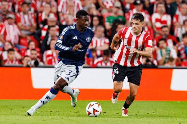 Kobbie Mainoo ve Benat Prados UEFA Avrupa Ligi yarı final maçında Atletizm Kulübü ve Manchester United FC (Maciej Rogowski)