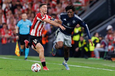 Oscar de Marcos ve Patrick Dorgu, UEFA Avrupa Ligi yarı final maçında Manchester United FC (Maciej Rogowski)