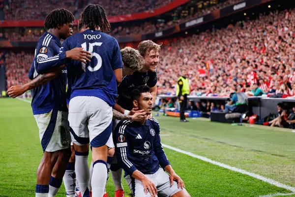 Manchester United oyuncuları UEFA Avrupa Ligi yarı final maçında atletizm kulübü ve Manchester United FC (Maciej Rogowski)