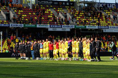 Korona oyuncuları Korona Kielce ve Jagiellonia Bialystok (Maciej Rogowski) takımları arasında oynanan PKO BP Ekstraklasa maçı sırasında görüldü)