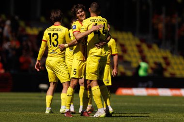 Korona oyuncuları Korona Kielce ve Jagiellonia Bialystok (Maciej Rogowski) takımları arasında oynanan PKO BP Ekstraklasa maçı sırasında görüldü)