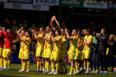 Korona oyuncuları Korona Kielce ve Jagiellonia Bialystok (Maciej Rogowski) takımları arasında oynanan PKO BP Ekstraklasa maçı sırasında görüldü)